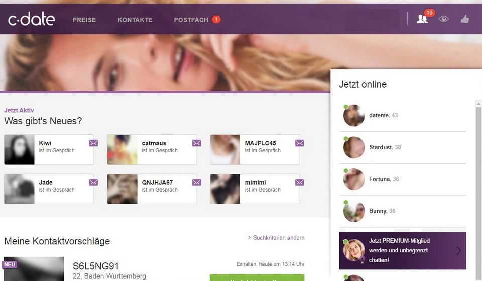 Anmeldung auf der Dating-Webseite C-Date